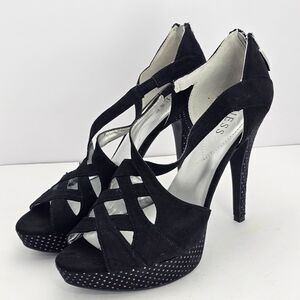 Guess Platform Pumps Heels Women's 10M Black Slip on Zip Strappy Sandals